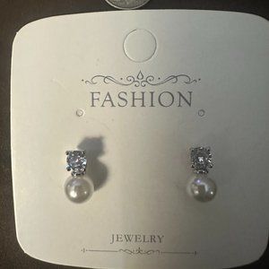Pearl White with Silver toned Earrings NWT
